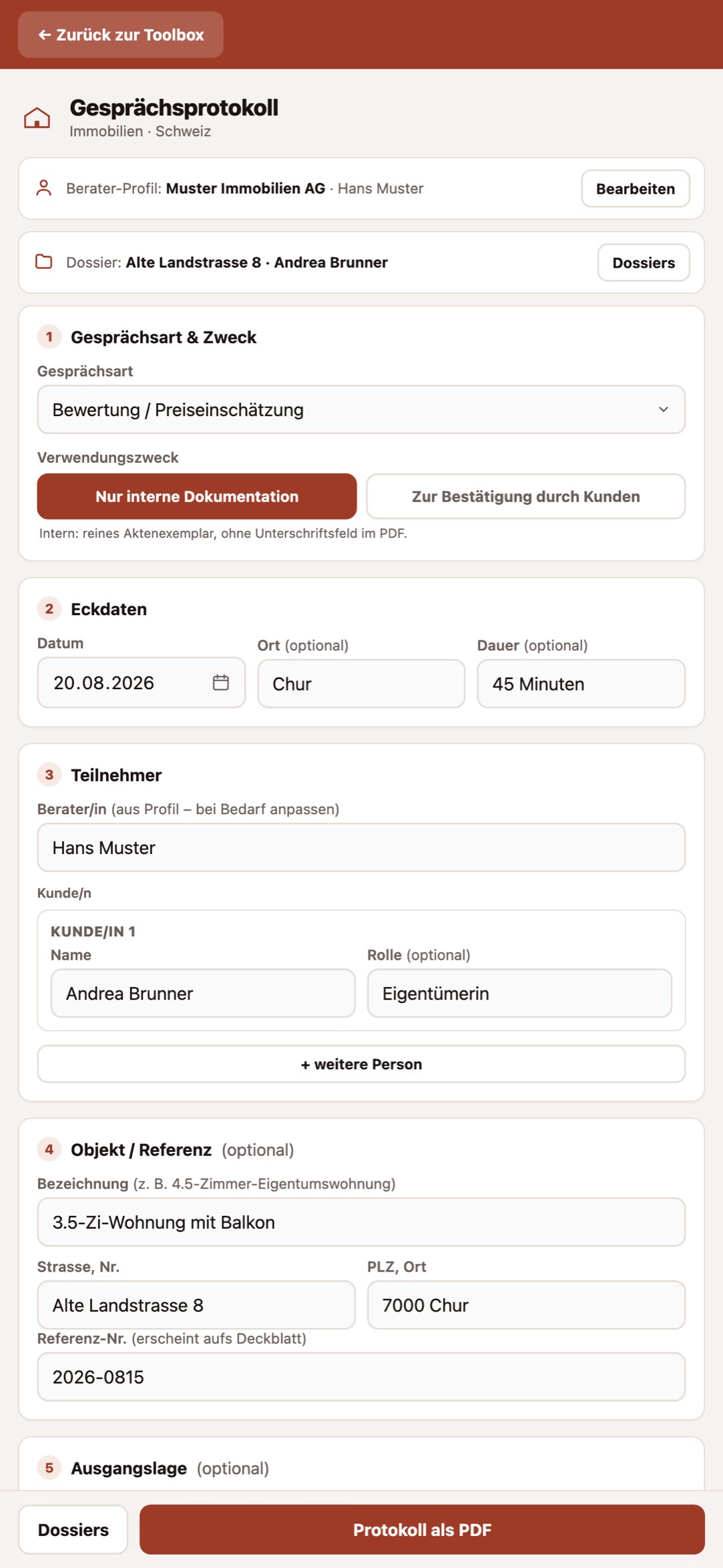 Gesprächsprotokoll auf dem iPhone in der Makler Toolbox